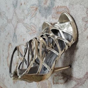 Michael Antonio gold strappy heels
